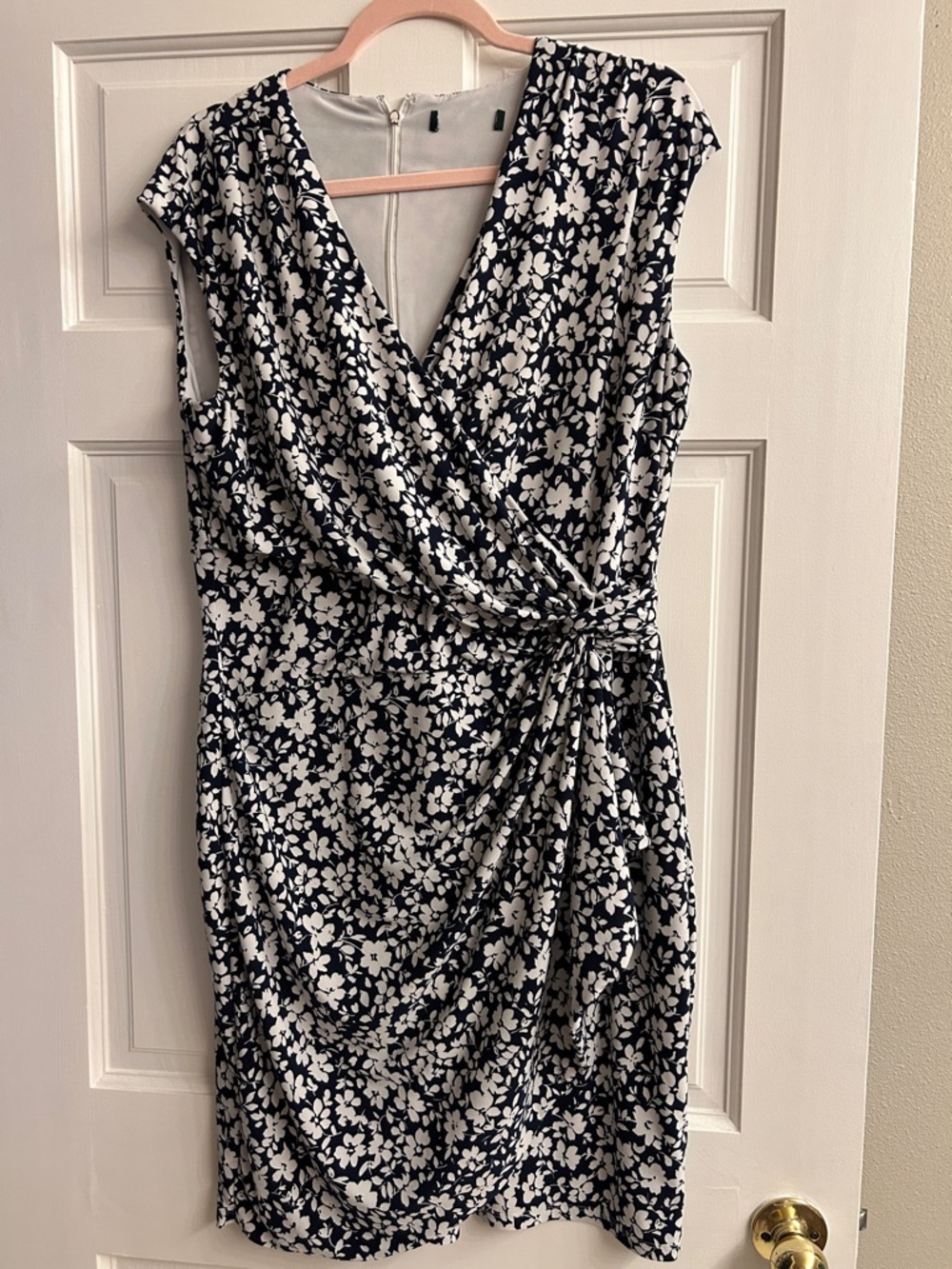 Women's Navy and White Floral Wrap Dress
